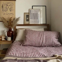 Discount 100% Linen Pillowcases (Pair) Gingham Bedding|Linen Bedding