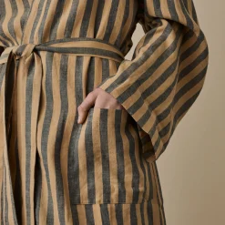Blue & Porcini Striped Linen Robe Women Linen Pajamas|Linen Pajamas