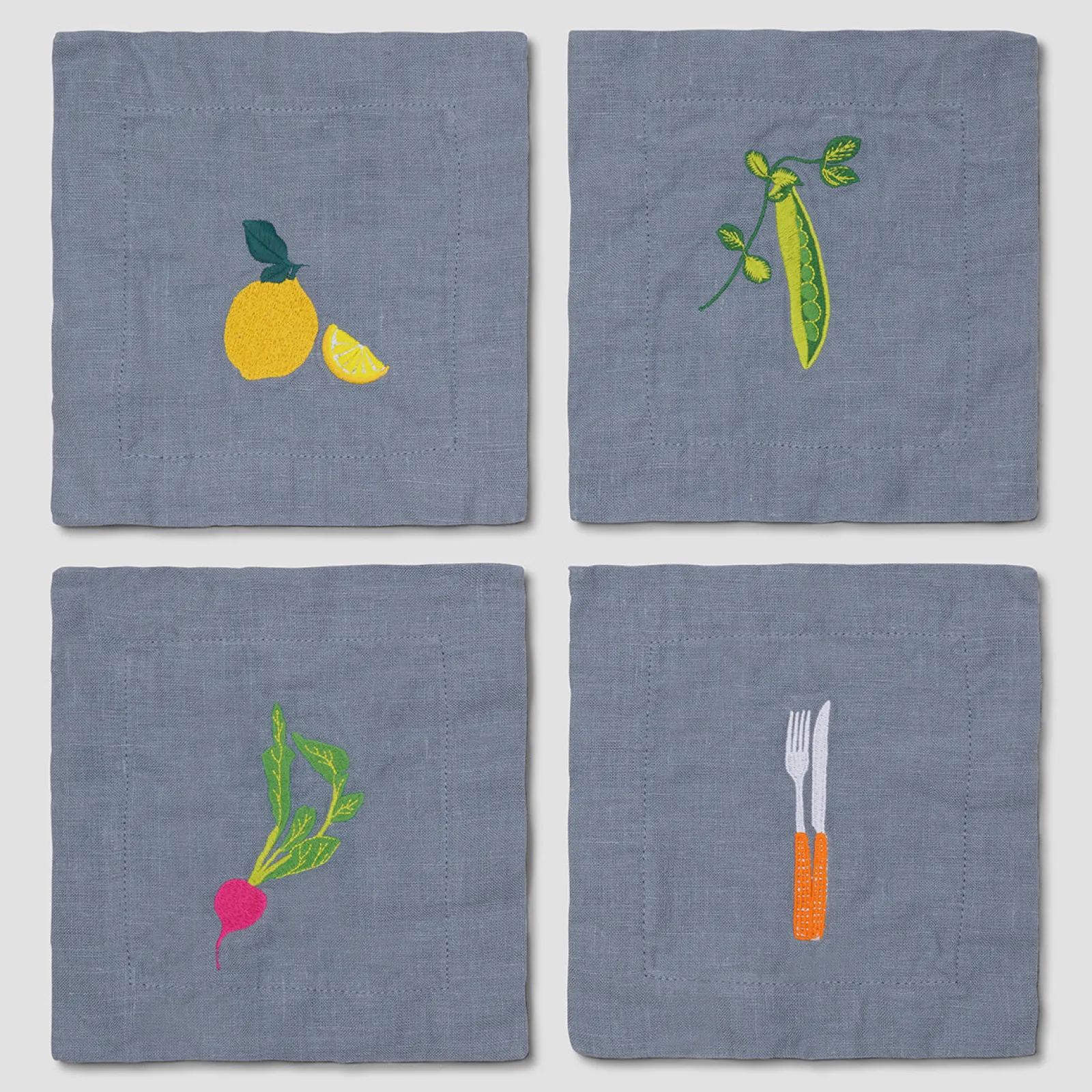 Embroidered Linen Coasters Set of 4 Table Linens