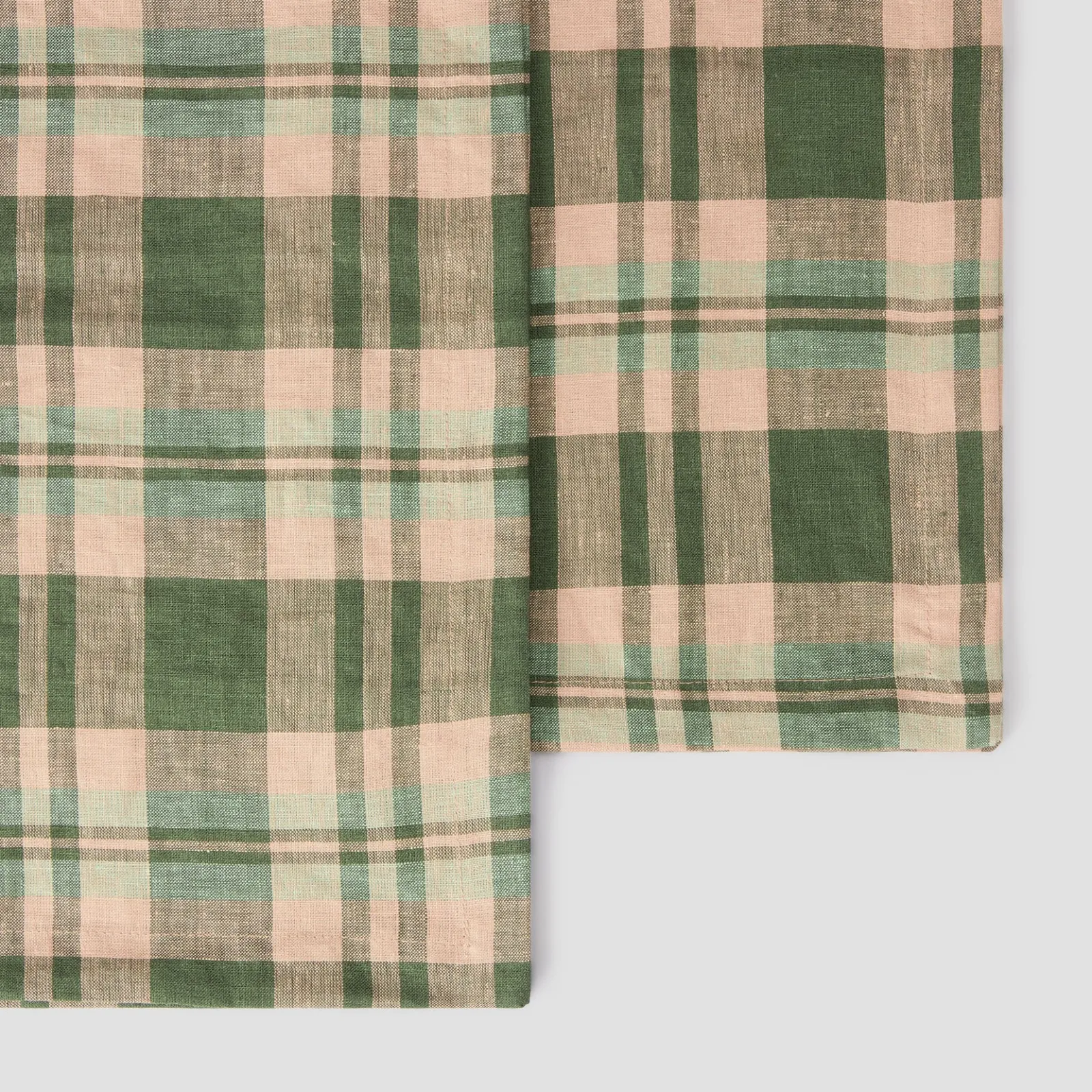 Best Fern Green Dallington Plaid 100% Linen Napkins Set of 4 Table Linens
