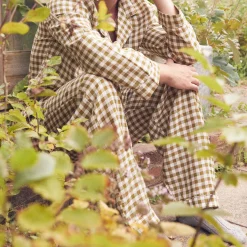 Outlet Men's Botanical Green Gingham Linen Pajama Pants Linen Pajamas|Gingham Pajamas