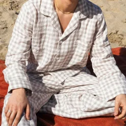 Online Men's Mushroom Gingham Pajama Pants Linen Pajamas|Gingham Pajamas