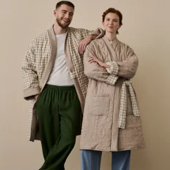 Mushroom Gingham Linen Housecoat Women Linen Pajamas|Linen Pajamas