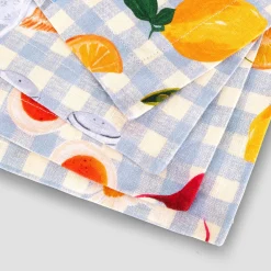 Discount Printed Linen Coasters Set of 4 Table Linens