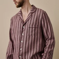 Clearance Port Woodrose Striped Linen Tencel Men's Pajama Shirt Linen Pajamas