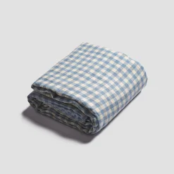 Sale 100% Linen Flat Sheet Gingham Bedding|Linen Bedding