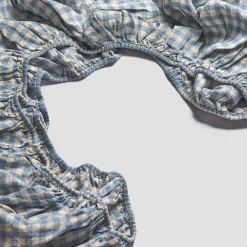 100% Linen Fitted Sheet Gingham Bedding|Linen Bedding
