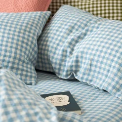100% Linen Fitted Sheet Gingham Bedding|Linen Bedding