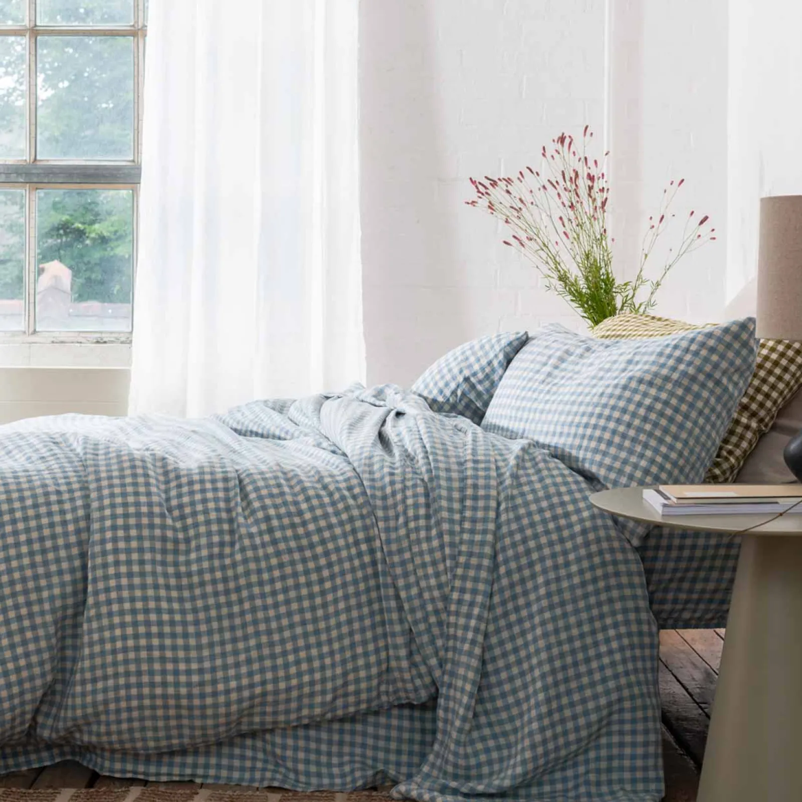 Discount 100% Linen Pillowcases (Pair) Gingham Bedding|Pillowcases
