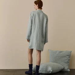 Discount Linen Night Shirt Women Night Dresses|Gingham Pajamas